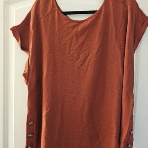 Chic Rust Button-Detail Blouse